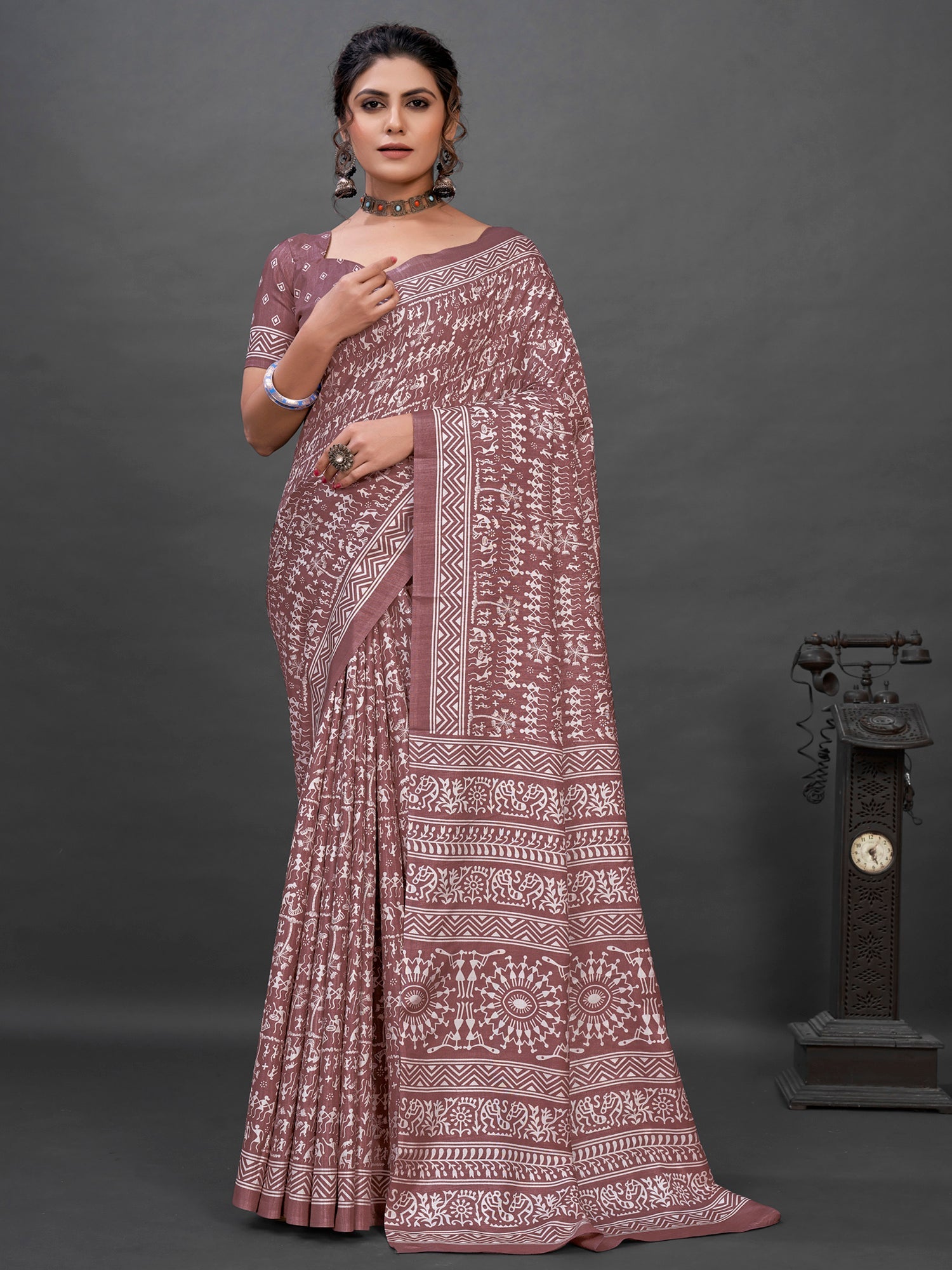 NOZ2TOZ Women's Dola Silk Mauve Printed Designer Saree With Blouse Piece - Distacart