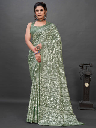 NOZ2TOZ Women's Dola Silk Sea Green Printed Designer Saree With Blouse Piece - Distacart