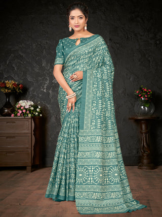NOZ2TOZ Women's Dola Silk Sea Green Printed Designer Saree With Blouse Piece - Distacart