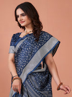 Thumbnail for NOZ2TOZ Women's Dola Silk Navy Blue Printed Designer Saree With Blouse Piece - Distacart