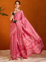 Thumbnail for NOZ2TOZ Women's Cotton Blend Pink Printed Designer Saree With Blouse Piece - Distacart