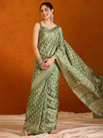 Thumbnail for NOZ2TOZ Women's Cotton Blend Olive Printed Designer Saree With Blouse Piece - Distacart