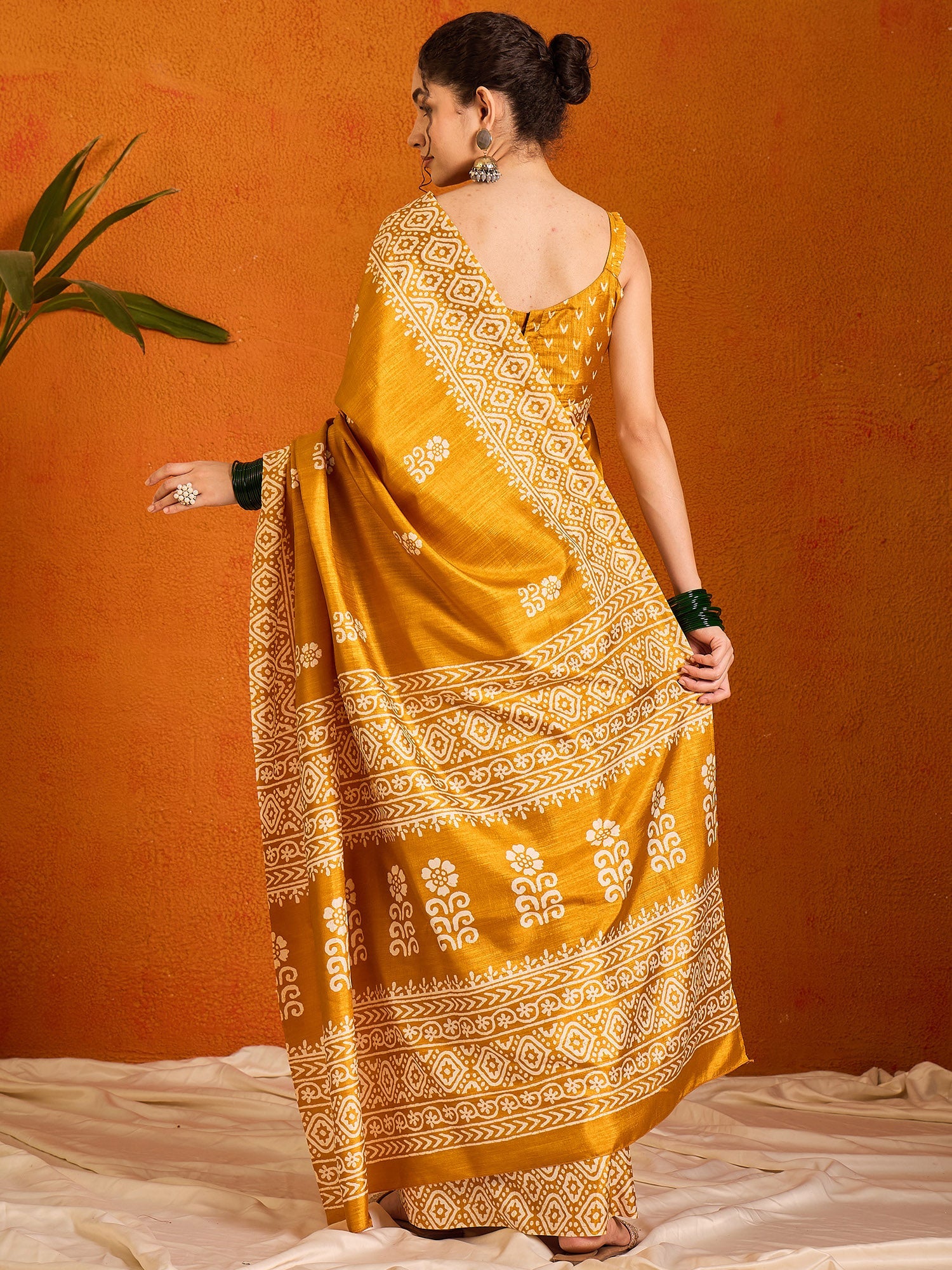 NOZ2TOZ Women's Cotton Blend Yellow Printed Designer Saree With Blouse Piece - Distacart