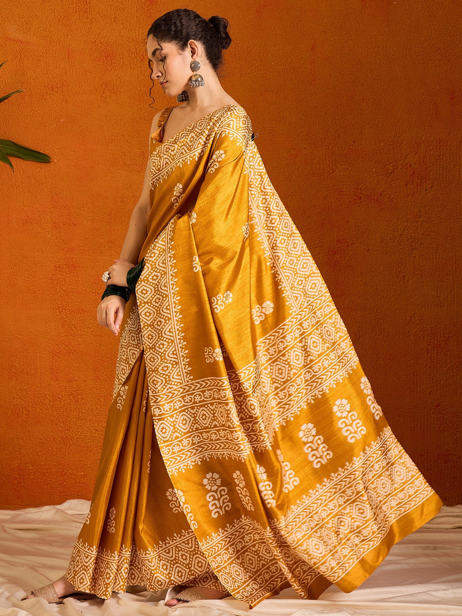 NOZ2TOZ Women's Cotton Blend Yellow Printed Designer Saree With Blouse Piece - Distacart