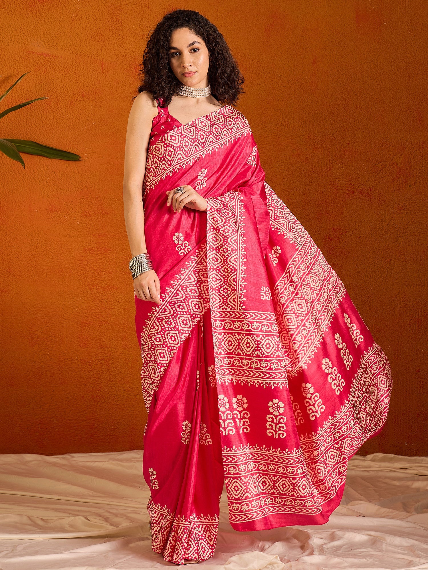 NOZ2TOZ Women's Cotton Blend Pink Printed Designer Saree With Blouse Piece - Distacart