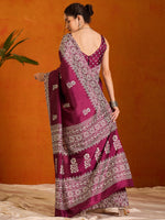 Thumbnail for NOZ2TOZ Women's Cotton Blend Magenta Printed Designer Saree With Blouse Piece - Distacart
