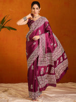 Thumbnail for NOZ2TOZ Women's Cotton Blend Magenta Printed Designer Saree With Blouse Piece - Distacart