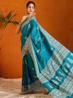 Thumbnail for NOZ2TOZ Women's Cotton Blend Light Blue Printed Designer Saree With Blouse Piece - Distacart