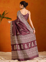 Thumbnail for NOZ2TOZ Women's Cotton Blend Burgundy Printed Designer Saree With Blouse Piece - Distacart