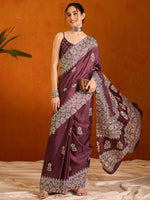 Thumbnail for NOZ2TOZ Women's Cotton Blend Burgundy Printed Designer Saree With Blouse Piece - Distacart