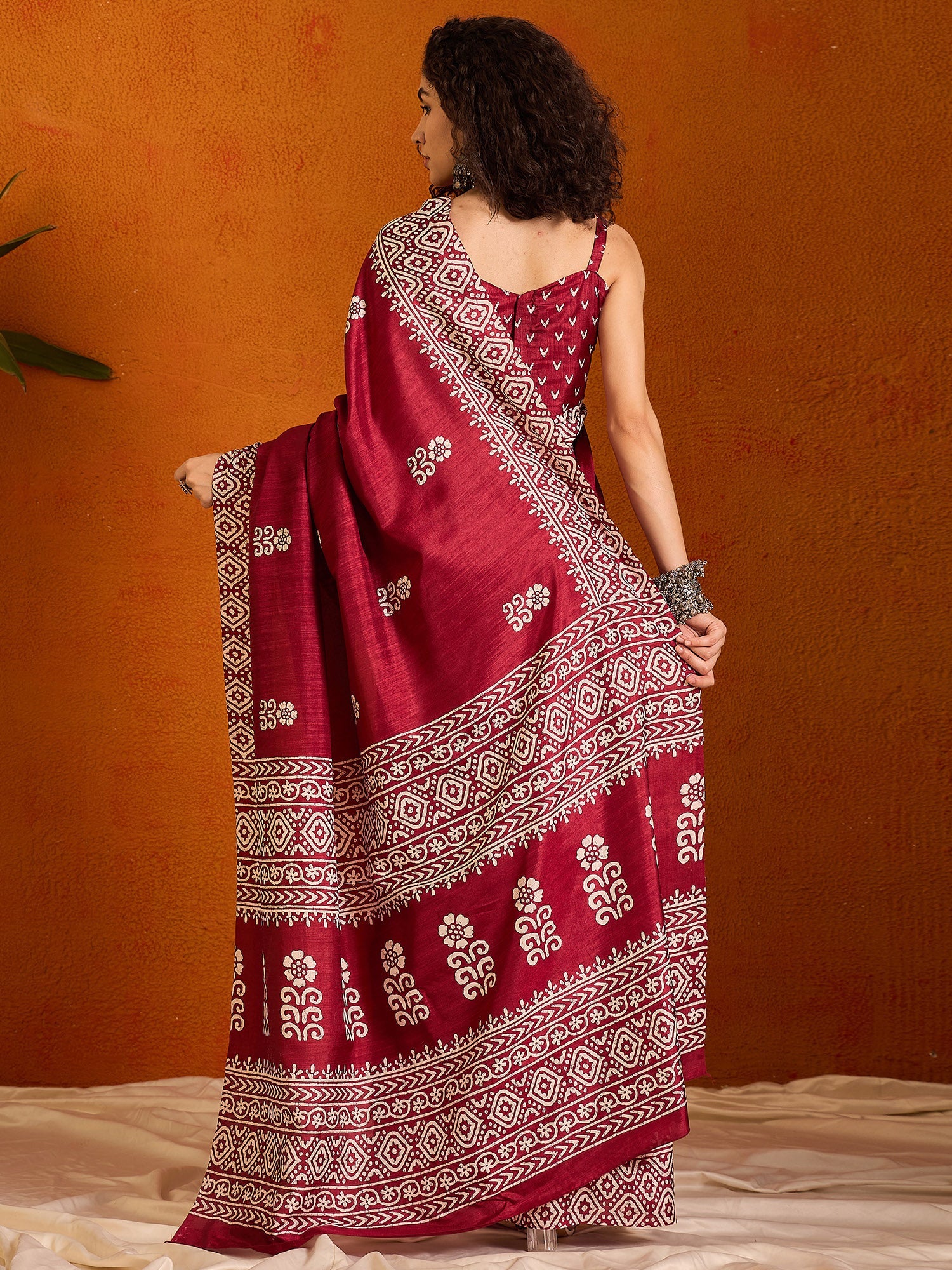 NOZ2TOZ Women's Cotton Blend Pink Printed Designer Saree With Blouse Piece - Distacart