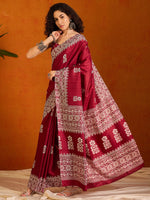 Thumbnail for NOZ2TOZ Women's Cotton Blend Pink Printed Designer Saree With Blouse Piece - Distacart