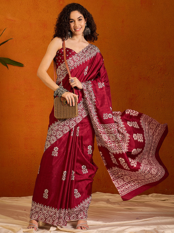 NOZ2TOZ Women's Cotton Blend Pink Printed Designer Saree With Blouse Piece - Distacart