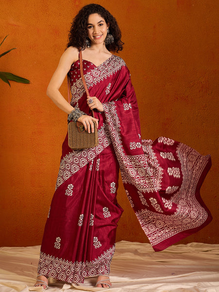 NOZ2TOZ Women's Cotton Blend Pink Printed Designer Saree With Blouse Piece - Distacart