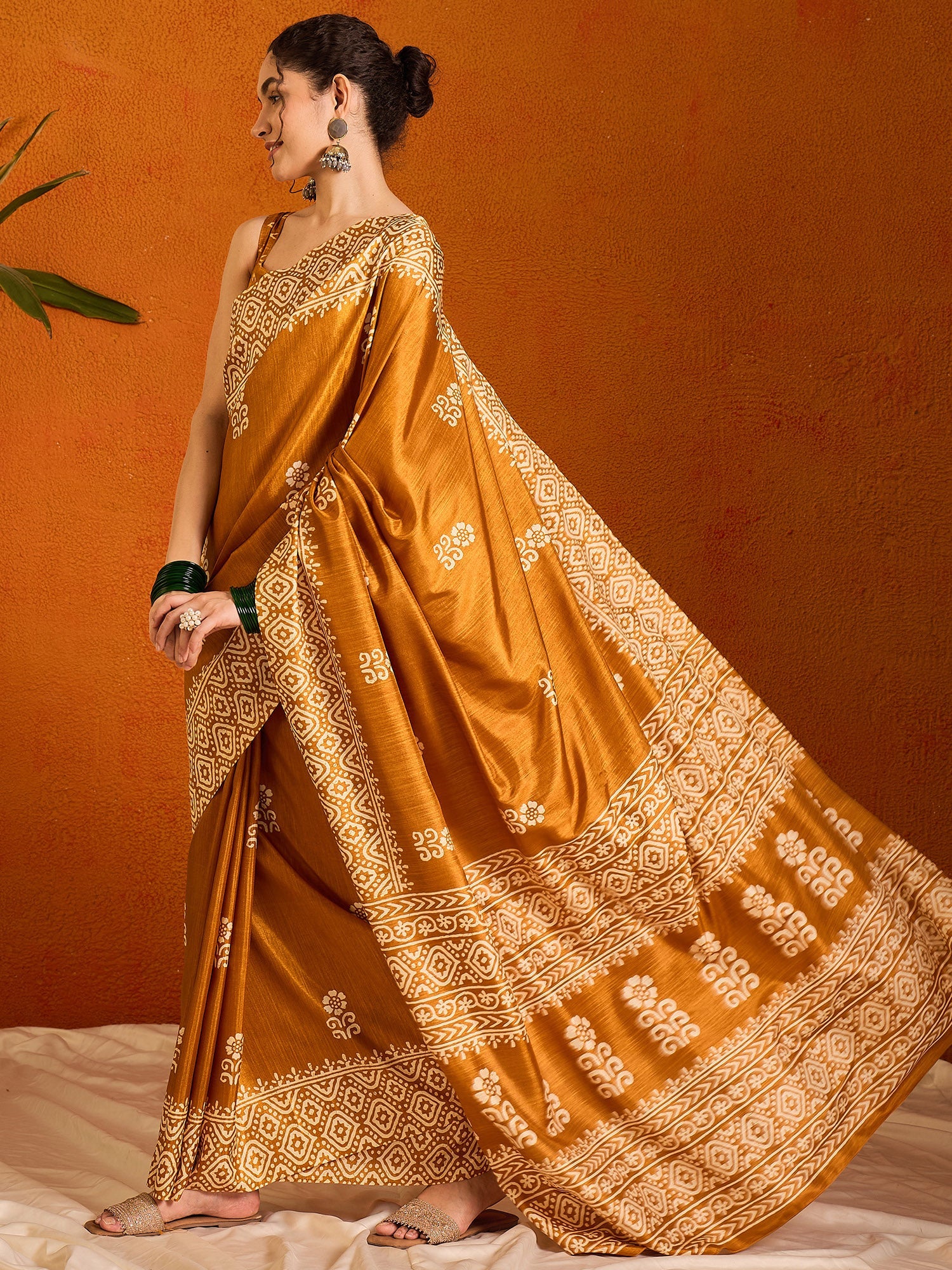 NOZ2TOZ Women's Cotton Blend Mustard Printed Designer Saree With Blouse Piece - Distacart