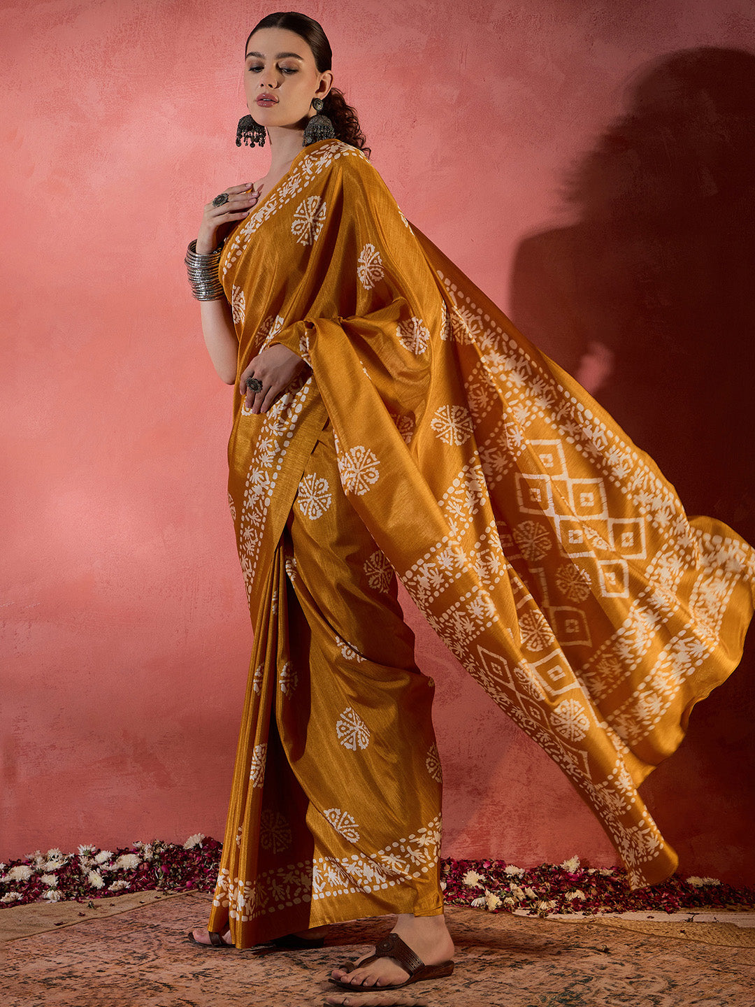 NOZ2TOZ Women's Cotton Blend Mustard Printed Designer Saree With Blouse Piece - Distacart
