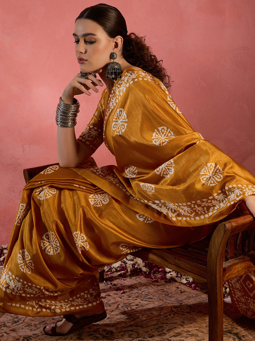 NOZ2TOZ Women's Cotton Blend Mustard Printed Designer Saree With Blouse Piece - Distacart