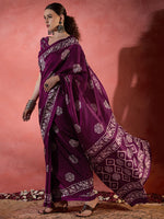 Thumbnail for NOZ2TOZ Women's Cotton Blend Magenta Printed Designer Saree With Blouse Piece - Distacart