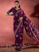 Thumbnail for NOZ2TOZ Women's Cotton Blend Magenta Printed Designer Saree With Blouse Piece - Distacart