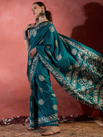 Thumbnail for NOZ2TOZ Women's Cotton Blend Blue Printed Designer Saree With Blouse Piece - Distacart