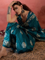 Thumbnail for NOZ2TOZ Women's Cotton Blend Blue Printed Designer Saree With Blouse Piece - Distacart