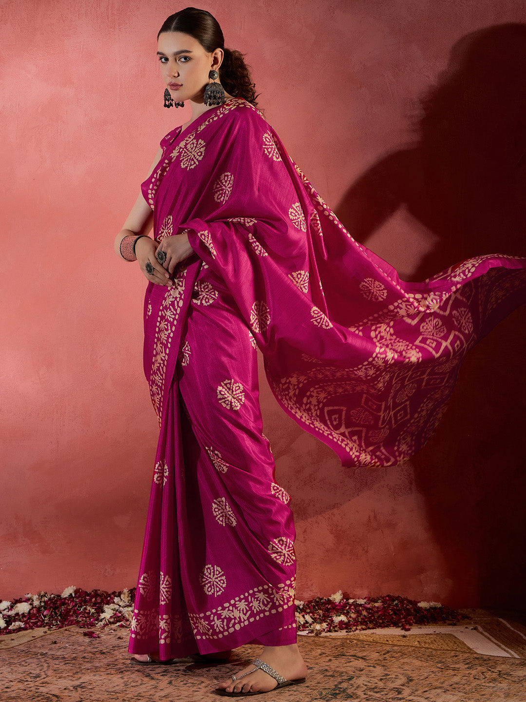 NOZ2TOZ Women's Cotton Blend Pink Printed Designer Saree With Blouse Piece - Distacart
