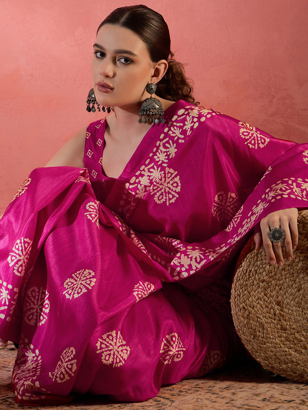 NOZ2TOZ Women's Cotton Blend Pink Printed Designer Saree With Blouse Piece - Distacart