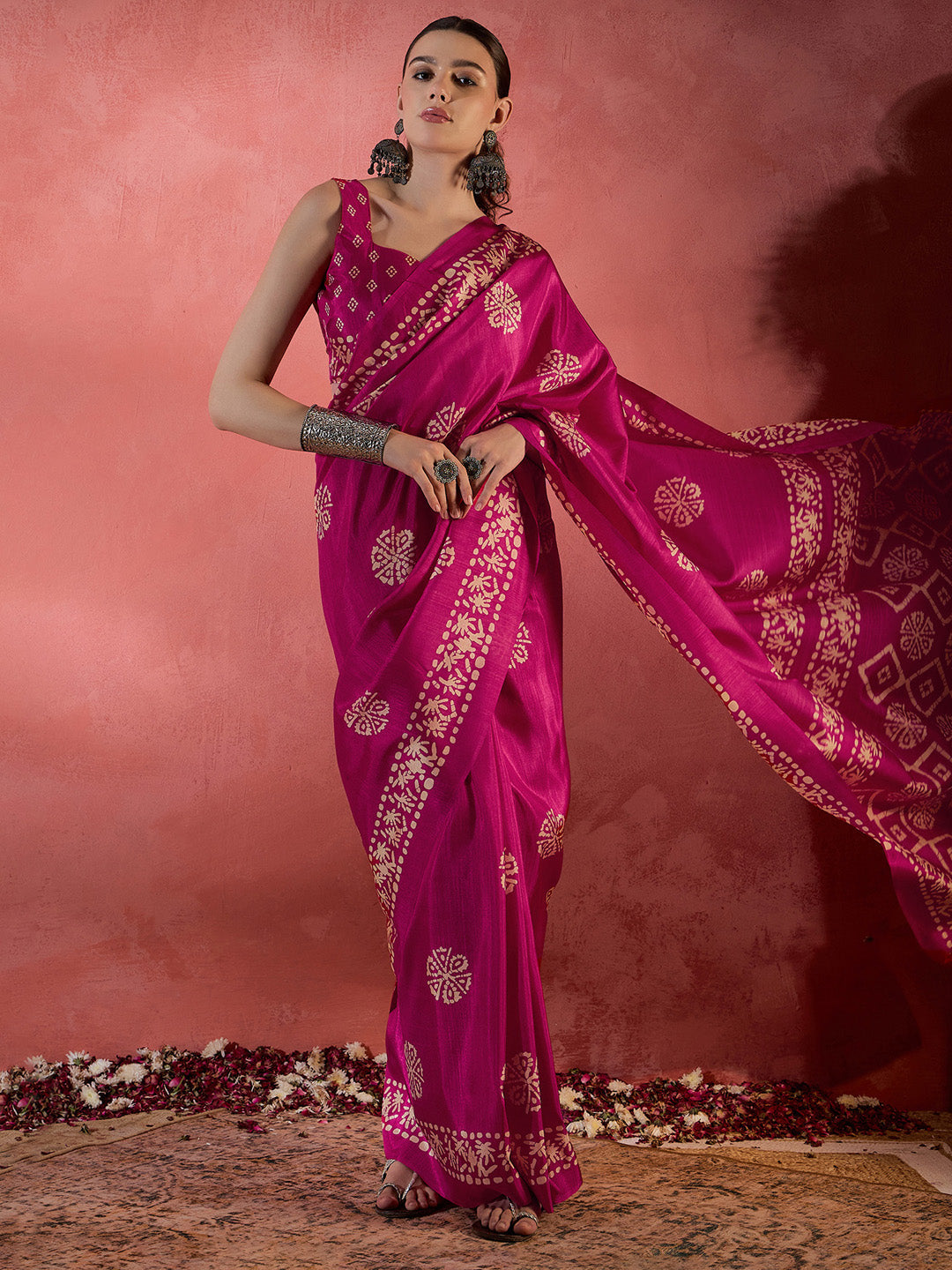 NOZ2TOZ Women's Cotton Blend Pink Printed Designer Saree With Blouse Piece - Distacart