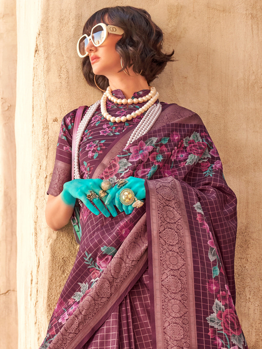 NOZ2TOZ Women's Georgette Burgundy Woven Design Designer Saree With Blouse Piece - Distacart