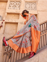 Thumbnail for NOZ2TOZ Women's Georgette Orange Woven Design Designer Saree With Blouse Piece - Distacart