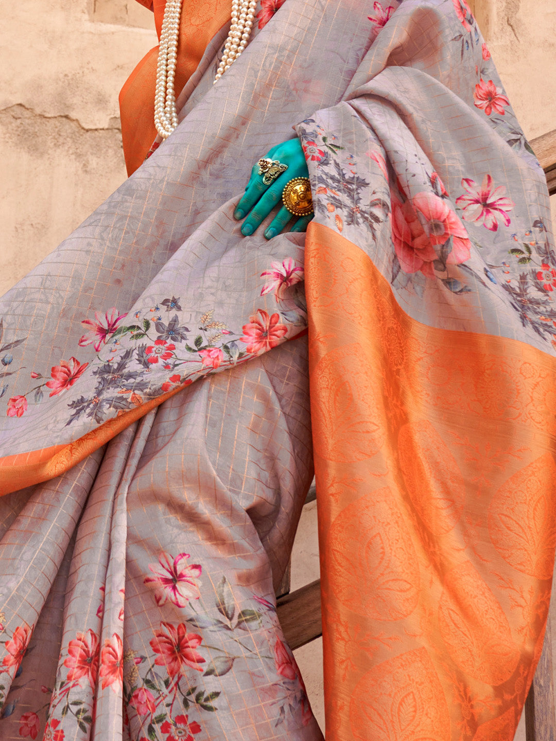 NOZ2TOZ Women's Georgette Orange Woven Design Designer Saree With Blouse Piece - Distacart