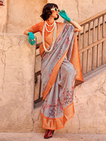 Thumbnail for NOZ2TOZ Women's Georgette Orange Woven Design Designer Saree With Blouse Piece - Distacart