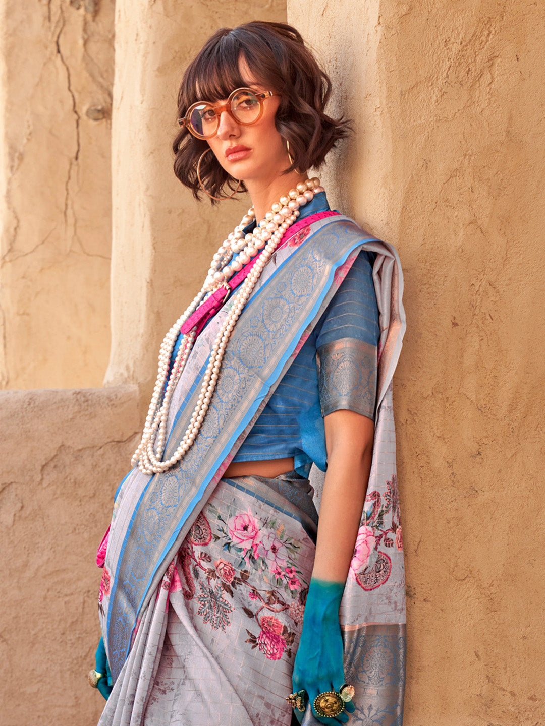 NOZ2TOZ Women's Georgette Blue Woven Design Designer Saree With Blouse Piece - Distacart