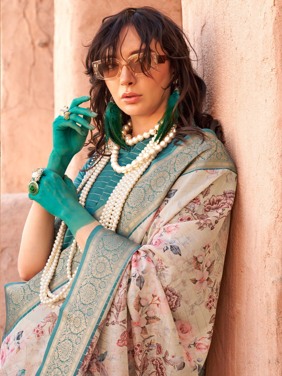 NOZ2TOZ Women's Georgette Light Blue Woven Design Designer Saree With Blouse Piece - Distacart