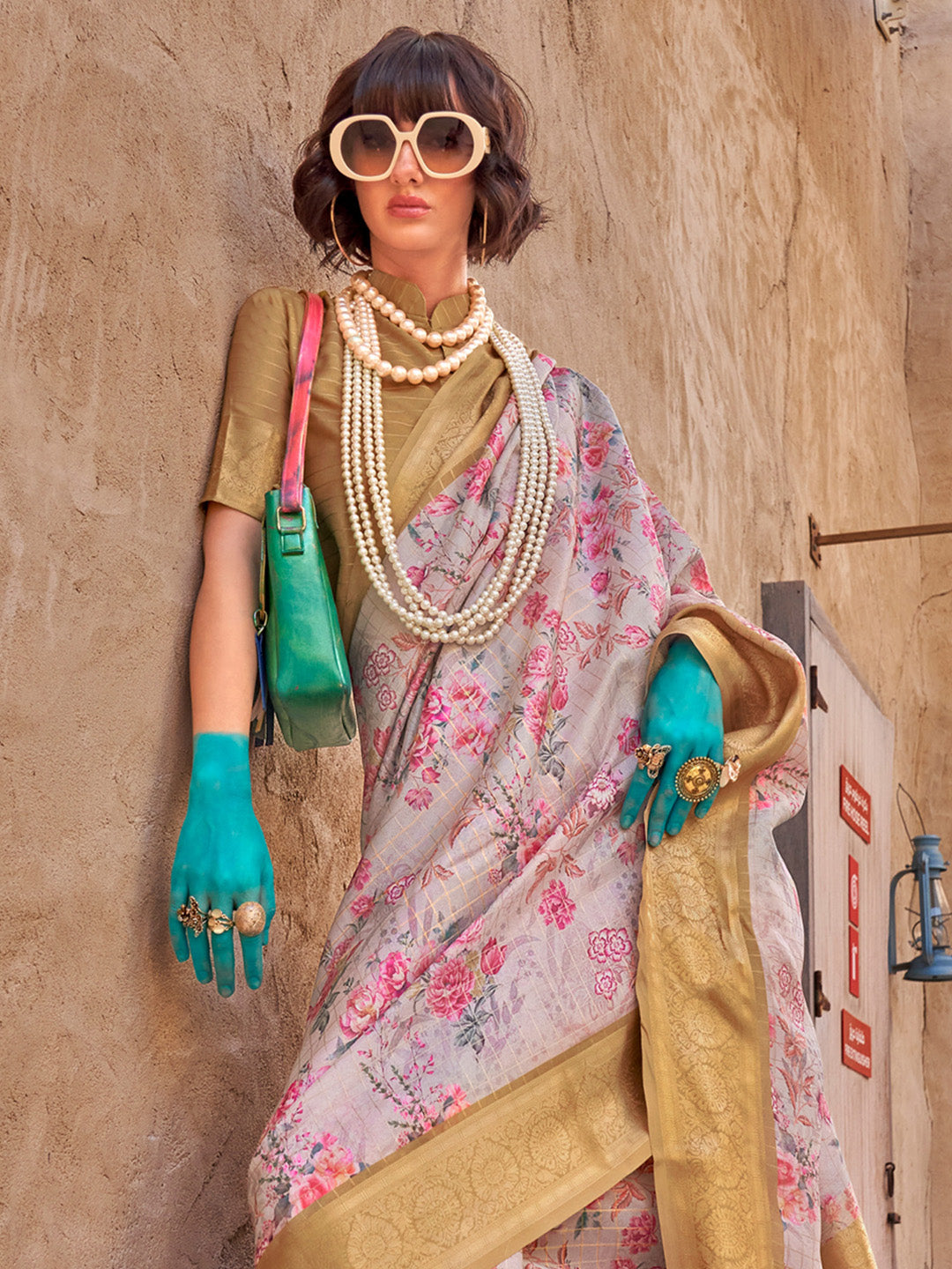 NOZ2TOZ Women's Georgette Camel Brown Woven Design Designer Saree With Blouse Piece - Distacart