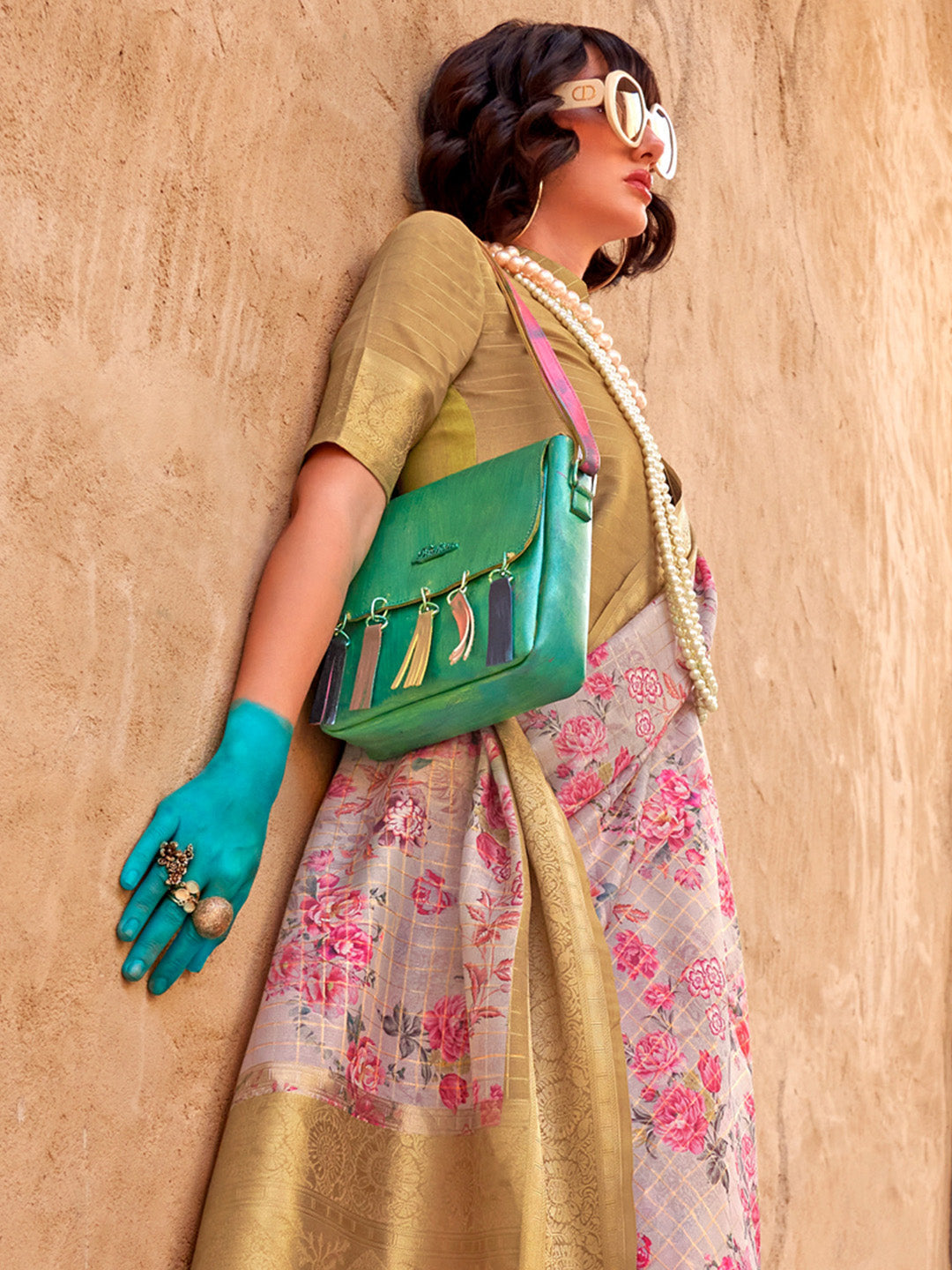 NOZ2TOZ Women's Georgette Camel Brown Woven Design Designer Saree With Blouse Piece - Distacart