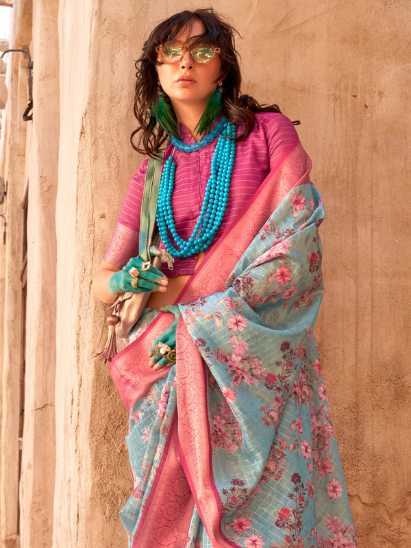 NOZ2TOZ Women's Georgette Pink Woven Design Designer Saree With Blouse Piece - Distacart