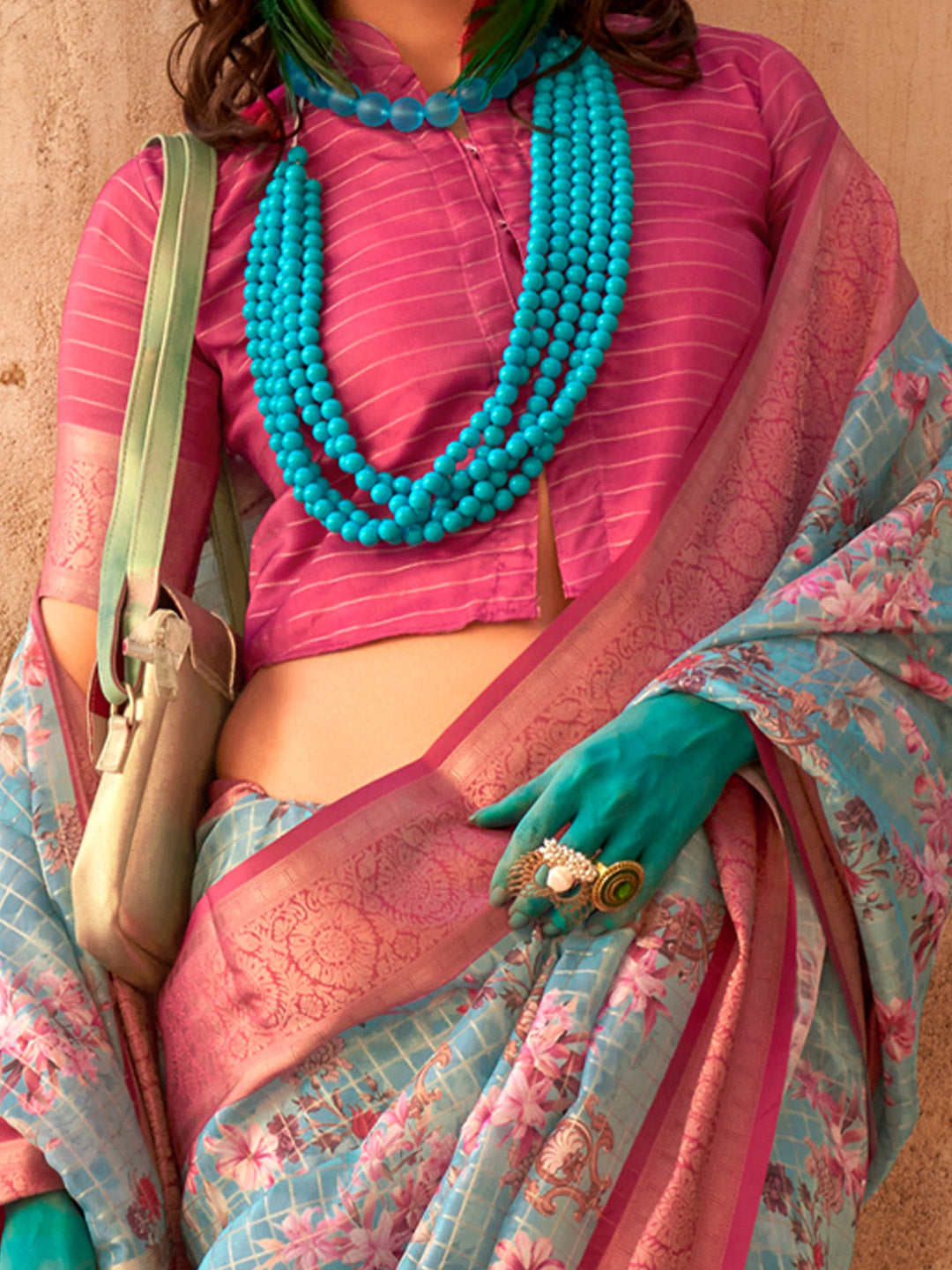 NOZ2TOZ Women's Georgette Pink Woven Design Designer Saree With Blouse Piece - Distacart