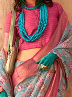 Thumbnail for NOZ2TOZ Women's Georgette Pink Woven Design Designer Saree With Blouse Piece - Distacart