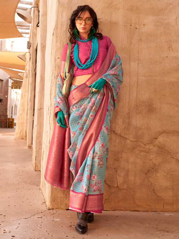 NOZ2TOZ Women's Georgette Pink Woven Design Designer Saree With Blouse Piece - Distacart