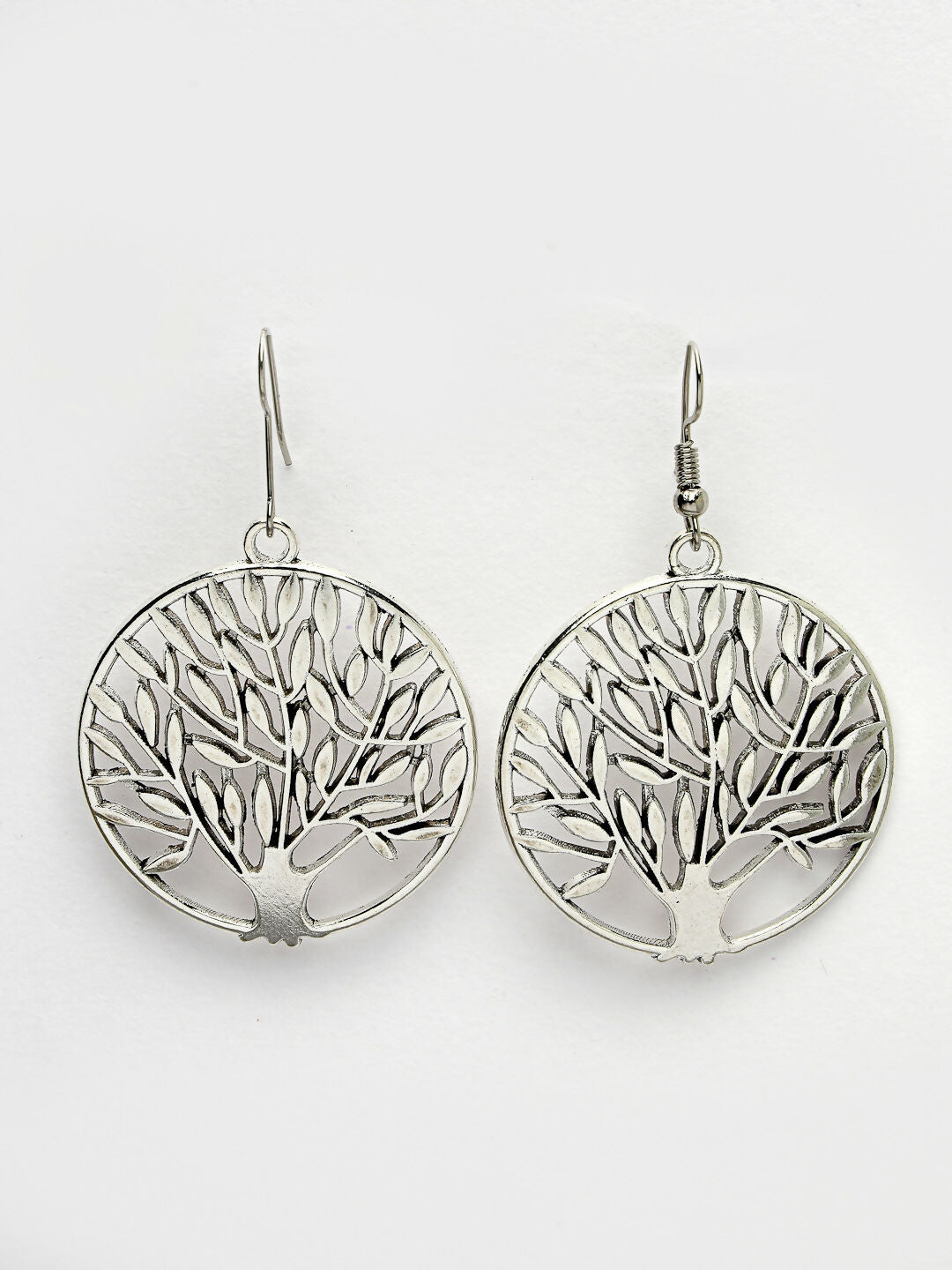 NVR Women's Silver-Toned Circular Shape German Silver Oxidised Drop Earrings - Distacart