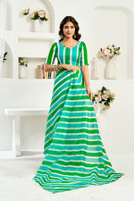 Thumbnail for Vastranavya Green Digital Printed Linen Ready To Wear Designer Saree with Unstitched Blouse - Distacart