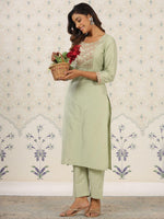 Thumbnail for Ode by House of Pataudi Women Floral Embroidered Flared Sleeves Mirror Work Kurta - Distacart