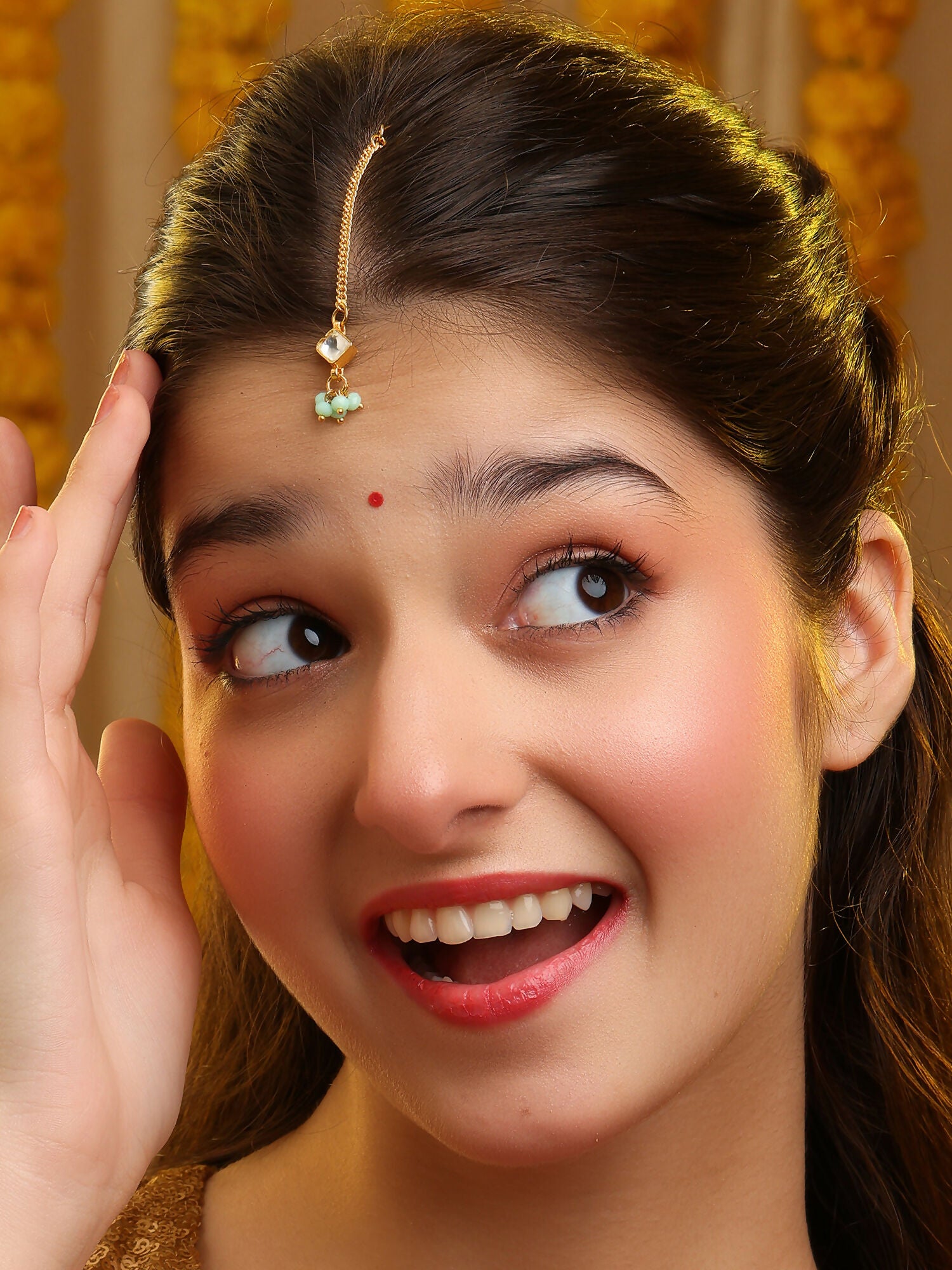 Ruby Raang Green Kundan Tikka - Distacart