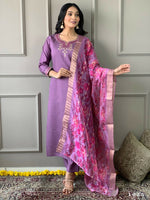 Thumbnail for Partywear Designer Purple Viscos Rayon Stitched Suit With Dupatta - Tanisha - Distacart