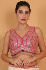 Thumbnail for Joban Fashion Silk Zari And Sequence Work Padded Blouse - Hot Pink