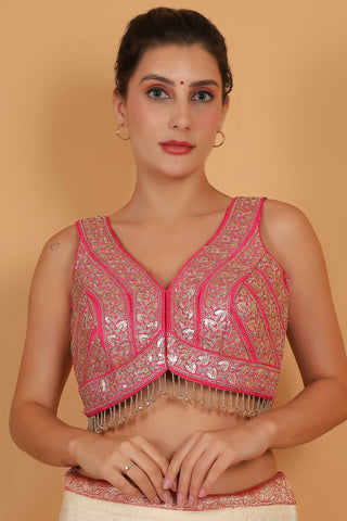 Joban Fashion Silk Zari And Sequence Work Padded Blouse - Hot Pink
