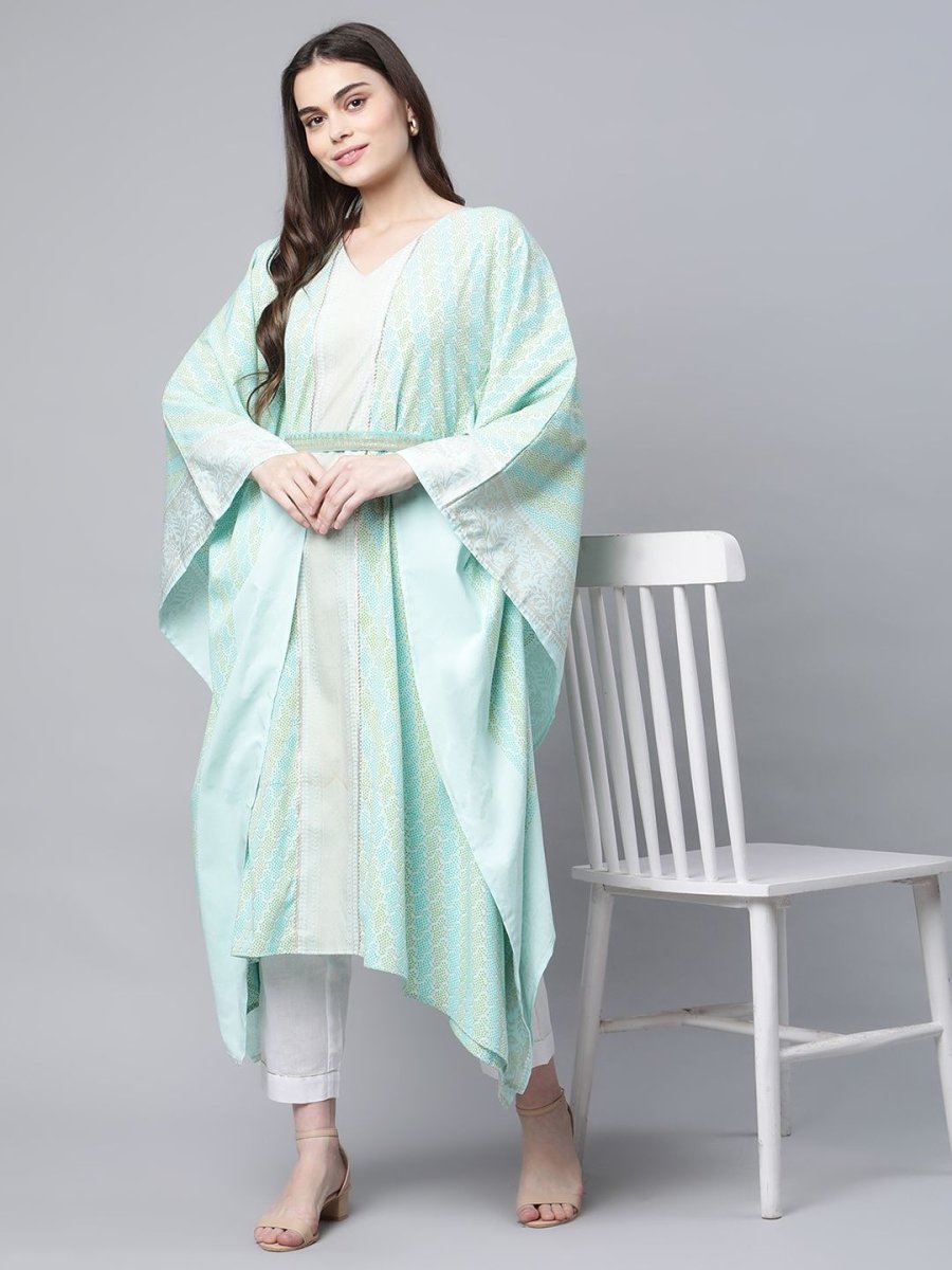 Ahalyaa Women Sea Green Crepe Printed Kaftan Kurta - Distacart
