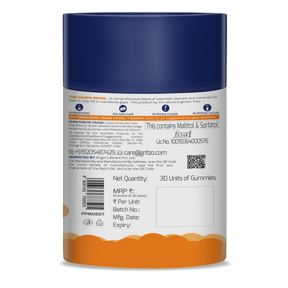 Gritzo Super Gummies, Multivitamin for Kids (Natural Orange Flavour) - Distacart