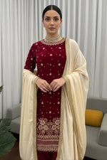 Thumbnail for Joban Fashion Deep Maroon Velvet Embroidery Kurta Set